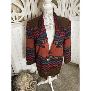 Vintage 90s Index By Melrose Aztec Southwest Blanket Blazer Size Medium